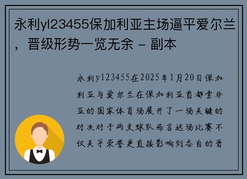永利yl23455保加利亚主场逼平爱尔兰，晋级形势一览无余 - 副本