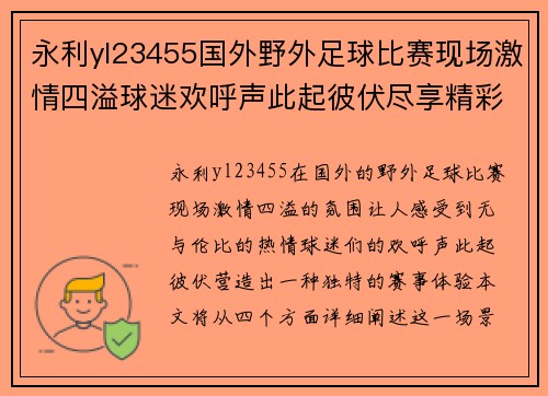 永利yl23455国外野外足球比赛现场激情四溢球迷欢呼声此起彼伏尽享精彩赛事